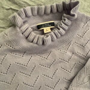 J. Crew Purple Sweater with Ruffled Turtleneck and Textured Knit